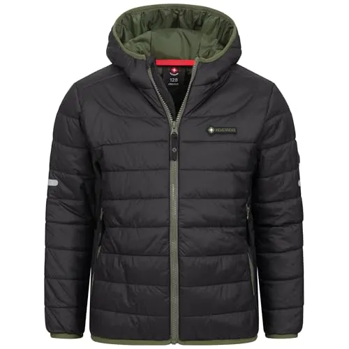 Höhenhorn Krocko Kinder Jacke Schwarz/Grün Gr. 176 - Jacke für Jungen, winddicht und atmungsaktiv mit reflektierenden Streifen für bessere Sichtbarkeit – ideal für aktive Kinder.