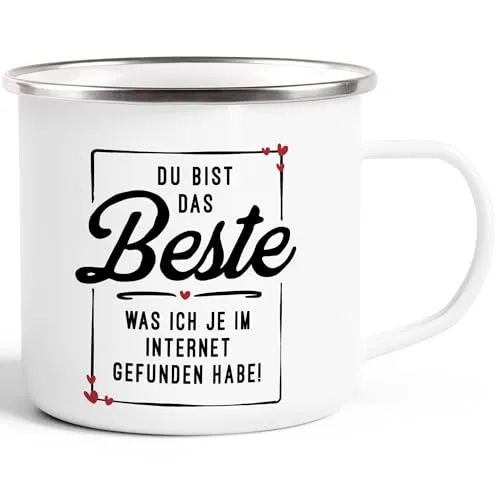 MoonWorks® Emaille-Tasse Geschenk Liebe lustig Mann Frau Du bist das Beste was ich je im Internet gefunden habe Emaille-weiss-silber standard