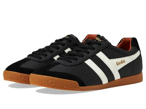 Gola Harrier Leather Sneaker Herren - Schwarz/Weiß/Moody Orange - Freizeitschuhe & Sneaker für Herren, zeitloses Design basierend auf dem Original von 1968, komfortable Passform und vielseitig kombinierbar.