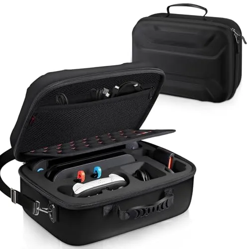 FINTIE Tasche für Nintendo Switch 2 (2025), Hartschalen Reisetasche mit Rundumschutz, mit 23 Spielkarten- und 2 Micro-SD-Kartensteckplätzen, für Konsole, Dock, Controller, Schwarz