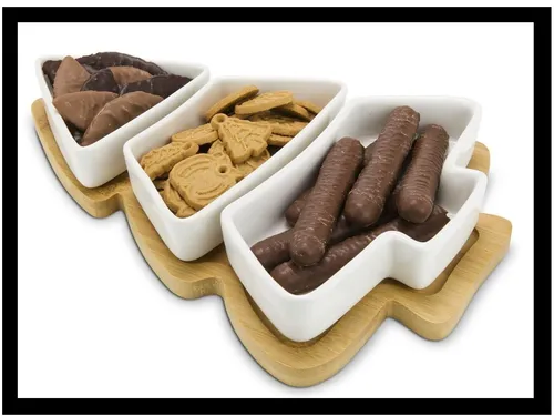 ROMINOX Servierschalen dekoratives Set in Tannenbaumform, 3 Keramikschälchen Neu