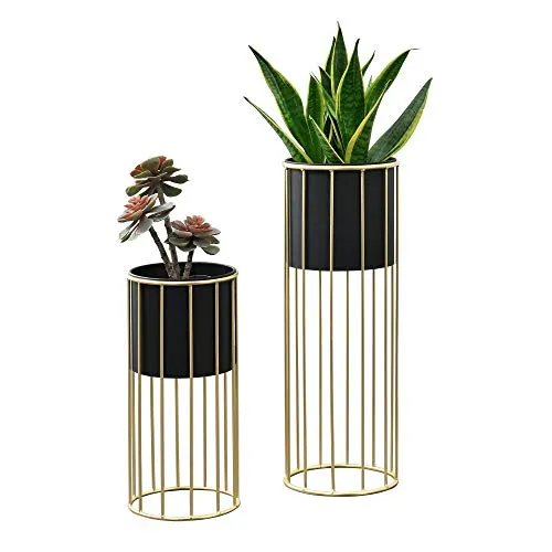 [en.casa] Pflanzständer 2er Set – Elegante Blumenständer aus Metall - Blumentreppen: 2 stabile, platzsparende Blumentopfständer in Gold-Schwarz für stilvolle Pflanzenpräsentation. Ideal für Ihr Wohnzimmer!