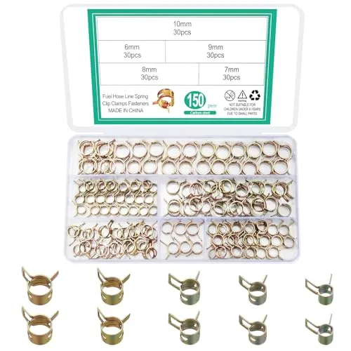 Vwoqiy 150 Stück Schlauchschellen, Schlauchfeder Federklemmen, Kraftstoffleitung Federbandschellen, Benzin Rohrschellen Set für Luftschlauch, Wasserleitung - 6mm/7mm/8mm/9mm/10mm