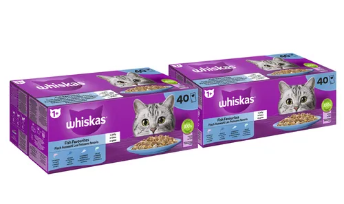 Whiskas Nassfutter Fisch Auswahl in Gelee 80x85g - Vielfältige Fischsorten wie Lachs und Thunfisch, ideal für eine schmackhafte Ernährung Ihrer Katze. Hochwertiges Nassfutter in praktischen Portionen.