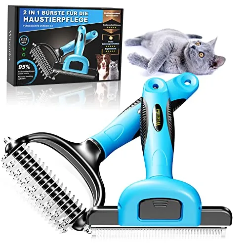 Katzenbürste, Hundebürste, 2in1 Unterwollbürste für Mittel & Langhaar | Professionelle Hundebürste Unterwolle oder Unterfellbürste katze | Edelstahl hundekamm- Für Mittelgroße bis große Katzen & Hunde