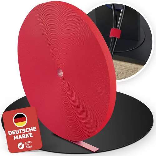 Label-the-cable Klettband Roll Strap PRO1260, beidseitig, rot, 25m x 16mm - Zubehör Kabel - Beidseitiges Klettband für strukturierte Verkabelungen, bis zu 1000x wiederverwendbar und individuell zuschneidbar, ideal für Büro, Haushalt und Garten.