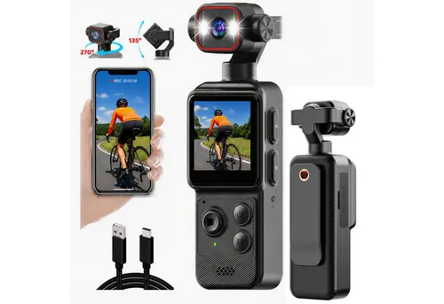 Luckice 4K Mini-Actionkamera mit Clip,1,54 Zoll Display, 140° Weitwinkel Action Cam (4K, 7x opt. Zoom, App-Steuerung, Bewegungserkennung, LED-Leuchten, 1200mAh, für Vlog & Reisen)