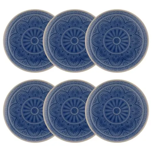 BUTLERS Teller Ø21cm 6er Teller Set SUMATRA Steinzeug Geschirr | Kuchenteller Frühstücksteller Speiseteller Essteller | Exotisch & gemustert | Mikrowellen- & spülmaschinenfest