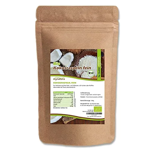 Mynatura Bio Kokosraspeln fein teilentölt | Aus frischem Kokosnussfleisch | Ideal für Backen, Müsli, Smoothies & Curry | Ballaststoffreich & Proteinquelle | Ohne Zusätze | 1000g Beutel(1000g)