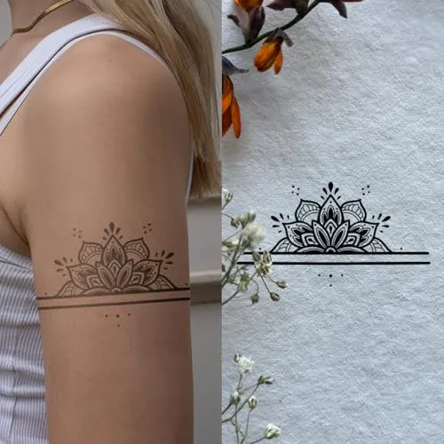 Mandala Ring - Inkster Tattoo | vegane & wasserfeste Temporäre Tattoos für Erwachsene - EU-Kosmetikzertifizierte Farbe - revolutionäres 2 Wochen Tattoo | Premium Klebetattoos