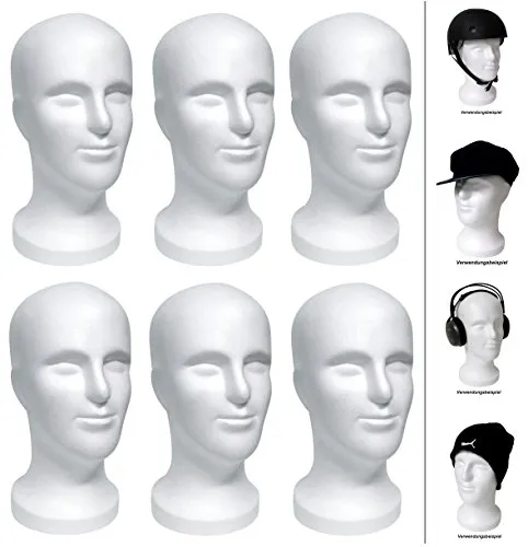 FP 6 x Styroporkopf SAM - ca. 33 cm weiss oder schwarz - TOP Markenqualität aus deutscher Herstellung! (6 x weiss)