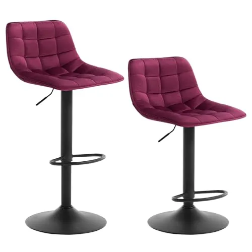 WOLTU Barhocker 2er Set mit Rückenlehne - Höhenverstellbare Barhocker aus hochwertigem Samt und Metall, bieten optimalen Komfort und Stabilität für Küche oder Bar.