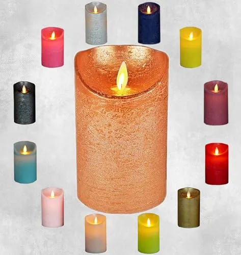 LED Echtwachskerze - Kupfer Rustik - D7,5cm / H10cm - mit Wackelflamme - Batteriebetrieben - Timerfunktion - Weihnachtsdeko