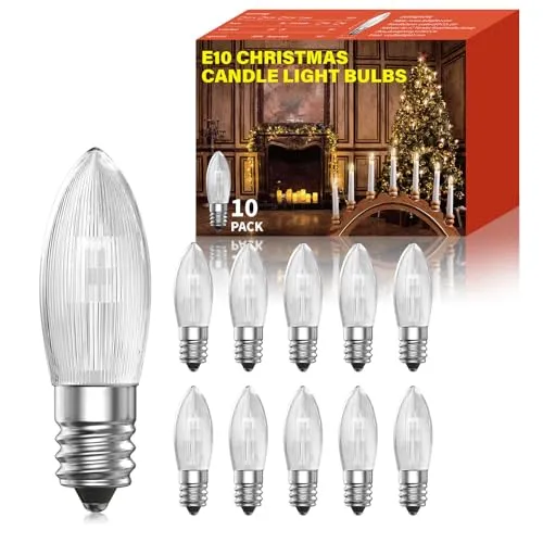 Klarlight E10 Schwibbogen 23V 3W Kerzen Glühbirne Warmweiss 2800K Dimmbar Riffelkerze Spitzkerzen Ersatzlampen, Schwibbogen Kerzenlampe für Lichterkette Christbaumbeleuchtung(10 Stück)