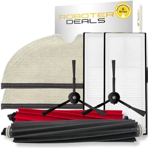 Roboter Deals Zubehör Set für Roborock Q8 MAX - Ersatzteile für Staubsauger, 100% passgenau und von bester Qualität. Enthält 2x Seitenbürste, 2x Hauptbürste, 2x Filter, 2x Pad. 6 Monate Garantie und umweltfreundliche Verpackung.
