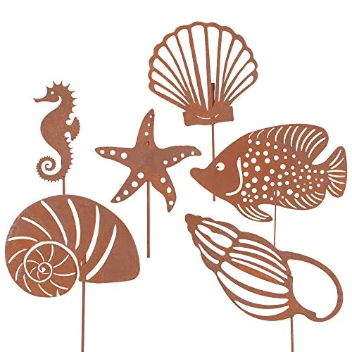 UNUS Gartenstecker Rost Muscheln Fische Seestern im 6er Set