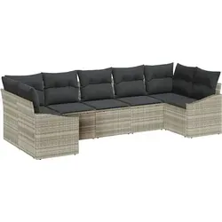 vidaXL Garten-Sofa-Set 7 pcs Hellgrau Poly Rattan - Modulares Gartenmöbel-Set aus hochwertigem Poly-Rattan, wetterfest und pflegeleicht. Ideal für entspannte Sommertage und gesellige Abende im Freien.