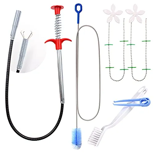 Daily Treasures Abfluss Schlange Haar Werkzeug, 5 Stk Abfluss Schlange Haar mit 1 Edelstahl Abflussreinigungsbürste 1 Waschbecken Reinigungshaken 2 Abflussrohr Reinigungskette & 1 Reinigungsbürste