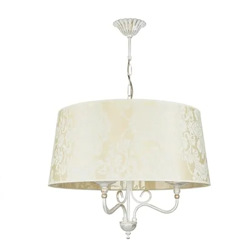 Licht-Erlebnisse Kronleuchter mit Stoffschirm, Barockmuster - Hängeleuchte im eleganten Barockstil, ideal für Wohnzimmer und Esszimmer. Der goldene Antik-Look verleiht jedem Raum einen luxuriösen Akzent und schafft eine einladende Atmosphäre.