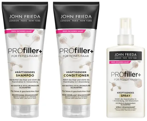 John Frieda For Man Kraft & Fülle Profiller + Set - Hochwertiges Pflegeset für Männer mit Shampoo, Conditioner und Spray, das Volumen und Kraft verleiht – ideal für gesundes, kräftiges Haar.