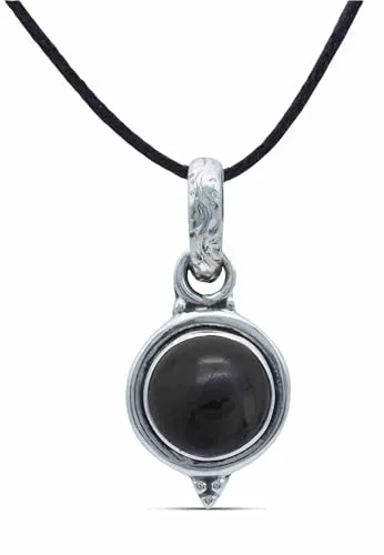 mantraroma Kettenanhänger 925 Silber Onyx schwarzer Stein Edelstein Kettenanhänger Damen Sterling Silber Halskette Anhänger Geschenk (MAH-143-03)