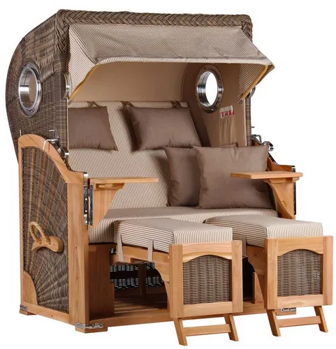 MR.DEKO Strandkorb Düne Bullauge Teak PE Grey Dessin 510, BxTxH: 125x80x170 cm