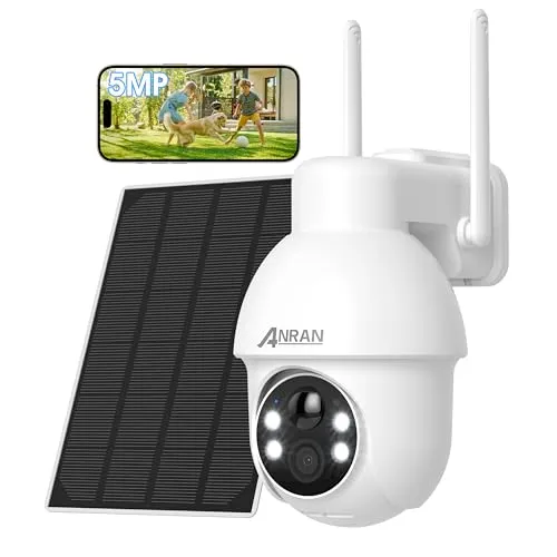 ANRAN 3K Überwachungskamera Aussen WiFi,5MP Ultra HD 360° PTZ Solar Überwachungskamera,Farbnachtsicht,Zwei-Wege-Audio,PIR Bewegungserkennung,Intelligenter Alarm,IP66 Wasserdicht,Alexa Kompatibel