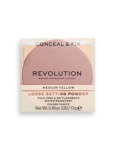 Makeup Revolution Conceal & Fix Vegan Loose Setting Powder, Medium Yellow, 13 g