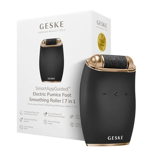 GESKE Electric Pumice Foot Smoothing Roller | 7 in 1 | Elektrische Fußfeile | Bimsstein | Weiche Füße | Effektive Hornhautentfernung | Handliches Design |Für Dein Pediküre-Set
