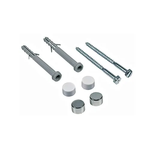 DL-pro Befestigungssatz Fixing Set für Stand-WC | 2X Schraube 5,5x85 mm 2X Dübel 8x80 mm 4X Abdeckkappe weiß Chrom