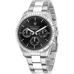 MASERATI WATCHES Mod. R8853100023 - Elegante Herrenuhr in Silber/Schwarz - Herrenuhren mit Quarzwerk und Chronographenfunktion, aus robustem Edelstahl, wasserdicht bis 10 BAR, ideal für stilbewusste Männer.