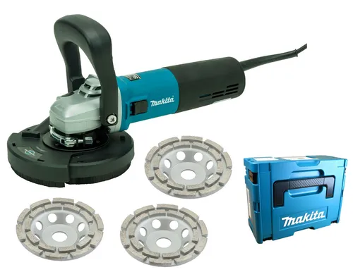 Makita Winkelschleifer 125mm - Betonschleifer und Sanierungsfräse - Schleifmaschine für Netzbetrieb mit 1400 W Leistung und 125 mm Scheibendurchmesser, ideal für präzise Arbeiten an Beton und Putz.