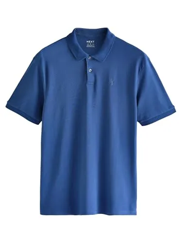NEXT Regular Fit kurzärmeliges Pikee-Poloshirt Mittelblau 4XL - Poloshirts für Herren, elegantes Casual-Basic aus weichem Material mit Dual-Button-Neck und Spitzkragen für einen stilvollen Look.