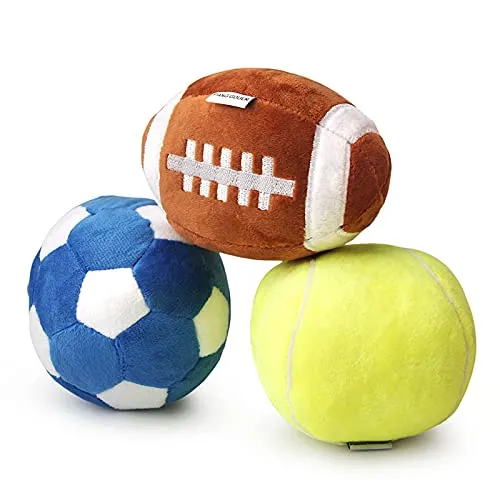 Stück Hundespielzeug für mittlere Hunde,Welpen spielzeug für kleine hunde,Rugby ball, Fußball und Tennisbälle für Hunde, gefüllt mit flauschigem Quietsch-Hundespielzeug, Welpenspielzeug für draußen 3