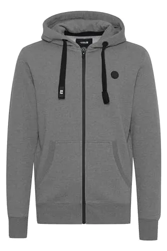 !Solid SDBene Herren Sweatjacke Kapuzenjacke Zip Hoodie mit Kapuze Reißverschluss Kängurutasche Baumwollmischung Regular fit, Größe:S, Farbe:Grey Melange (8236)
