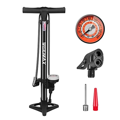 WEIDMAX Hochdruck Standpumpe Fahrradpumpe, Ergonomische Fahrradpumpe, Fahrrad-Reifenfüller, Tragbare Pumpe mit Messgerät und Intelligentem Ventilkopf, 160 psi