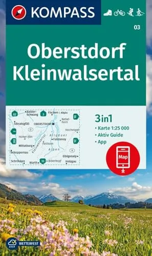 Produktbild KOMPASS Wanderkarte 03 Oberstdorf, Kleinwalsertal 1:25.000: 3in1 Wanderkarte mit Aktiv Guide inklusive Karte zur offline Verwendung in der KOMPASS-App. Fahrradfahren. Skitouren. Langlaufen.