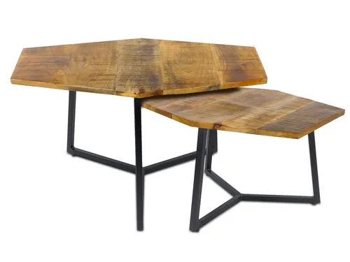 Amagohome Couchtisch Set 2 Stück - Nachhaltige Eleganz für Ihr Wohnzimmer - Couchtisch Set aus recyceltem Altholz mit robustem Metallgestell im Industrie-Style. Handgefertigt und einzigartig, ideal für Snacks und Dekorationen.