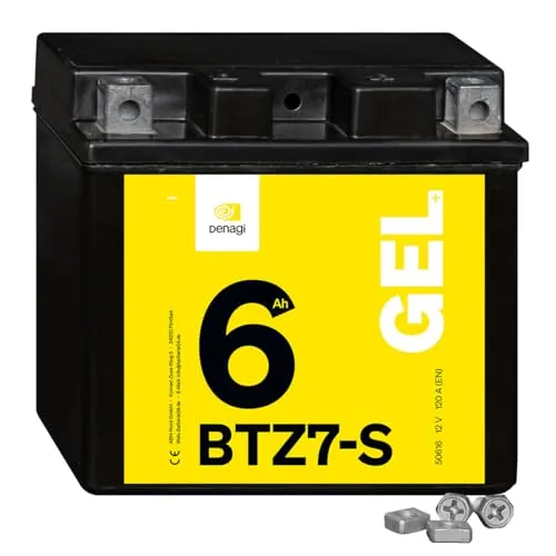 Denagi 50616 GEL BTZ7-S Motorradbatterie 12V 6Ah, Ersetzt YTZ7-S, wartungsfrei versiegelt vorgeladen