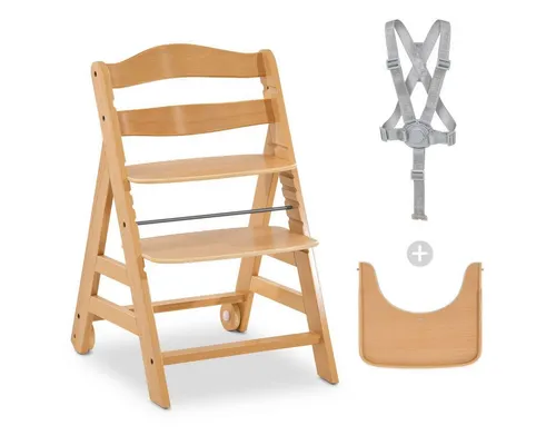 Hauck Alpha+ Move Hochstuhl mit Essbrett und Rollen - Treppenhochstuhl in Natur, 5-fach höhenverstellbar und mit praktischem Essbrett. Ideal für eine sichere und bequeme Essenszeit ab 6 Monaten.