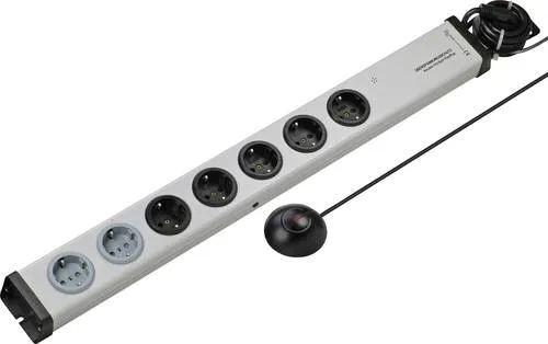 Ehmann 7-fach Steckdosenleiste mit 1,5m Kabel und Überspannungsschutz - Steckdosen & Zubehör mit integriertem Überspannungsschutz, Fußschalter und 6x 90°-Anordnung für mehr Platz, ideal für sicheres Anschließen von Geräten.