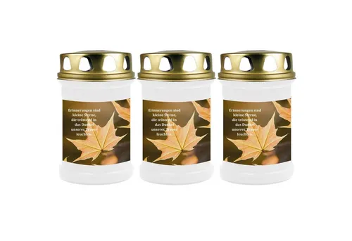 HS Candle Grabkerze GK-04210 (3-tlg), Grabkerze Brenndauer 48 Stunden mit Motiven