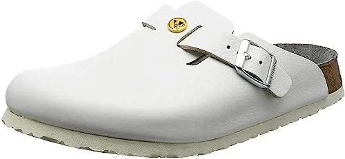 BIRKENSTOCK Damen Clogs Boston ESD Weiß, schmales Fußbett 42 - Herrenmode, ESD-Schuh mit anatomisch geformtem Kork-Latex-Fußbett, ideal für Arbeiten mit empfindlichen Hochfrequenztechnologien.