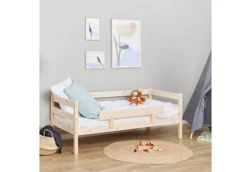 HOPPEKIDS ECO Comfort Kinderbett aus Kiefer Massivholz, beige - Skandinavisches Kinderbett 70x160 cm, nachhaltig produziert mit Nordic Swan Ecolabel für sicheren Schlaf und umweltbewusste Eltern.