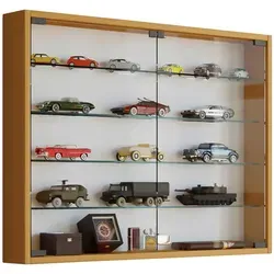 VCM Glasvitrine Mandosa L - Hängend mit 4 Fachböden - Vitrine für Schmuckpräsentation, aus gehärtetem ESG-Sicherheitsglas, schützt Ihre Sammlung vor Staub. Maße: 80 x 60 x 10 cm, elegantes Design in Buche.