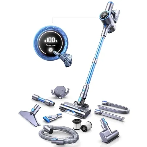Greenote GSC60 Akku Staubsauger 33000Pa, Kabelloser Beutelloser Staubsauger mit Touchscreen, Bis zu 40 Min Laufzeit, 10 in 1 Ultraleiser Akkusauger Kabellos für Hartböden Teppich Tierhaare