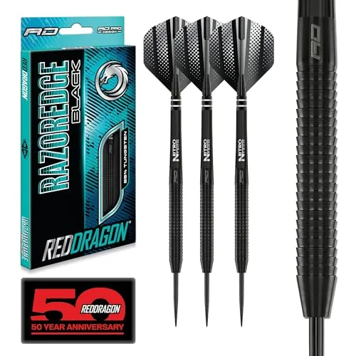 RED DRAGON Razor Edge Black Dartpfeile Tungsten Profi Steel Darts mit Flights und Schäfte (26, Gramm)