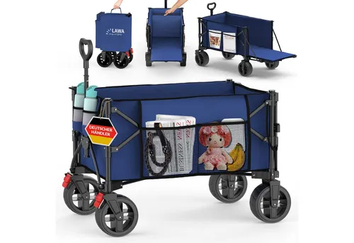 LAWA Living Bollerwagen Campingwagen klappbar 130l - Faltbarer Bollerwagen mit 130 l Volumen und Bremse – ideal für Ausflüge, Camping und den Alltag. Mit nur 9,8 kg Gewicht und cleverer Ausstattung ist er der perfekte Begleiter für jedes Abenteuer.