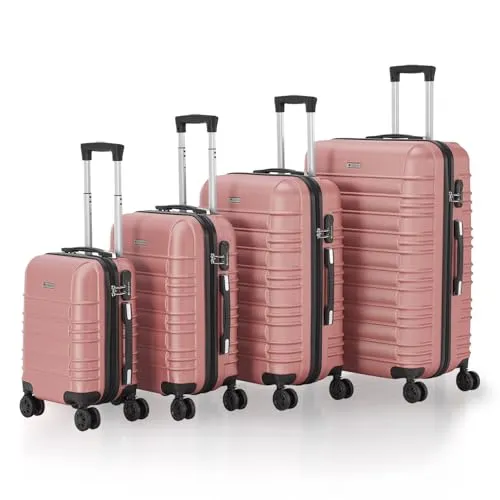 Juskys Hartschale Kofferset Rom - 4-teilig, Zahlenschloss & 360° Rollen in Rosa - Koffer-Set aus strapazierfähigem ABS-Kunststoff, schlagfest und ideal für jede Reiseart. Mit praktischen 360° Rollen und sicherem Zahlenschloss.