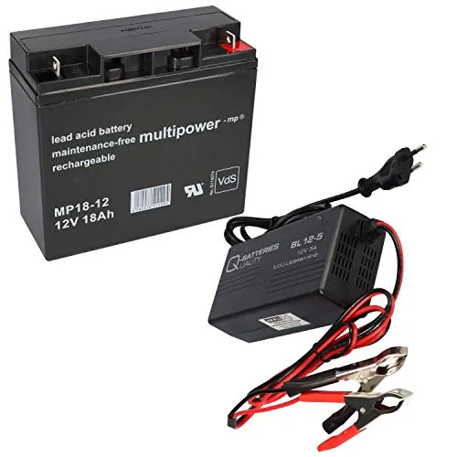 Set Q-Batteries BL 12-5 Ladegerät 5A + Multipower MP18-12 Batterie Bleigel Akku 12V 18Ah 17Ah